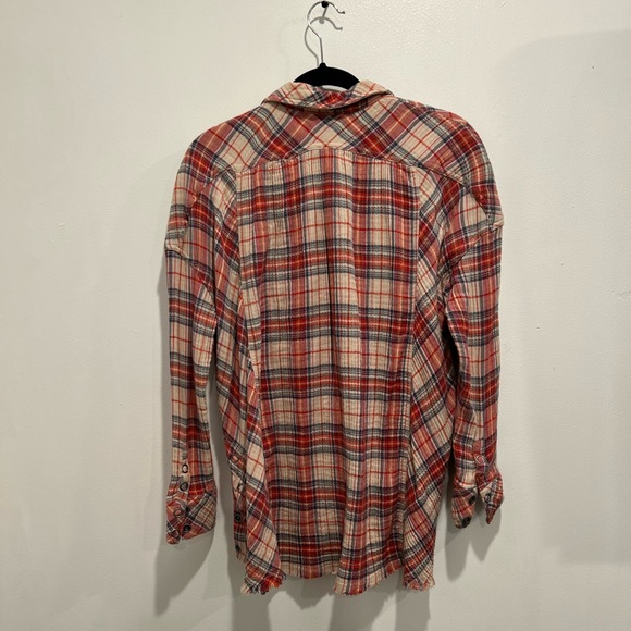 Free People Red Plaid Flannel Shirt - Picture 3 of 7
